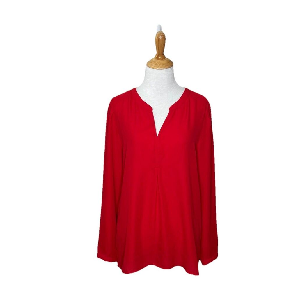 Violet & Claire  Red Notch V-Neck Long Sleeve Blouse Women's Size Medium